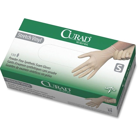 Medline Disposable Gloves, 5.1 mil Palm, Stretch Vinyl, Powder-Free, S, 150 PK, Cream MII6CUR9224